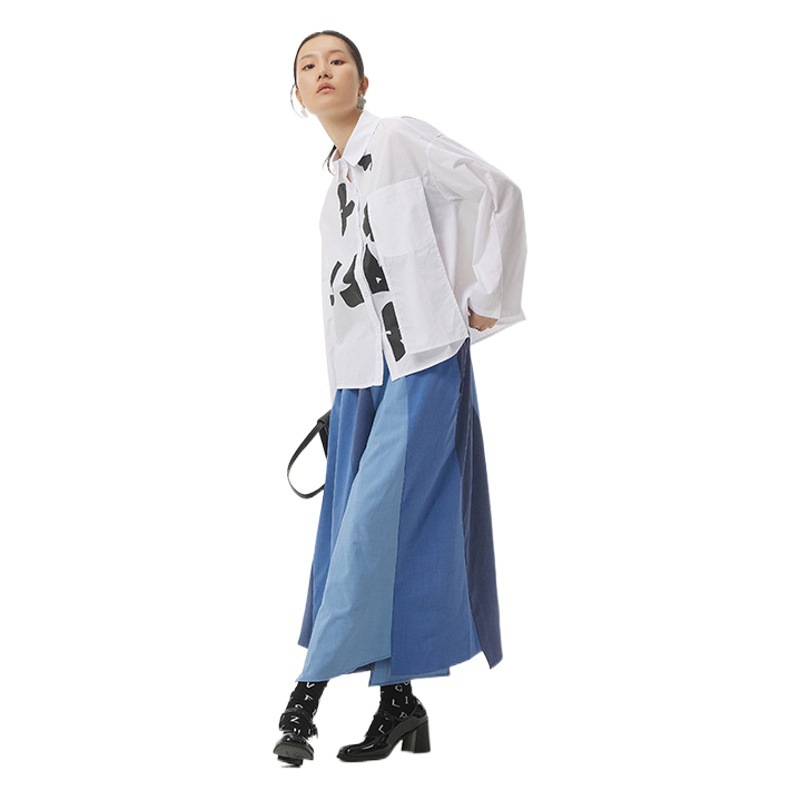 2025 Spring New Color-Block Pants Plus Size Women's Loose Slimming Vintage Casual Wide-Leg Pants 81509