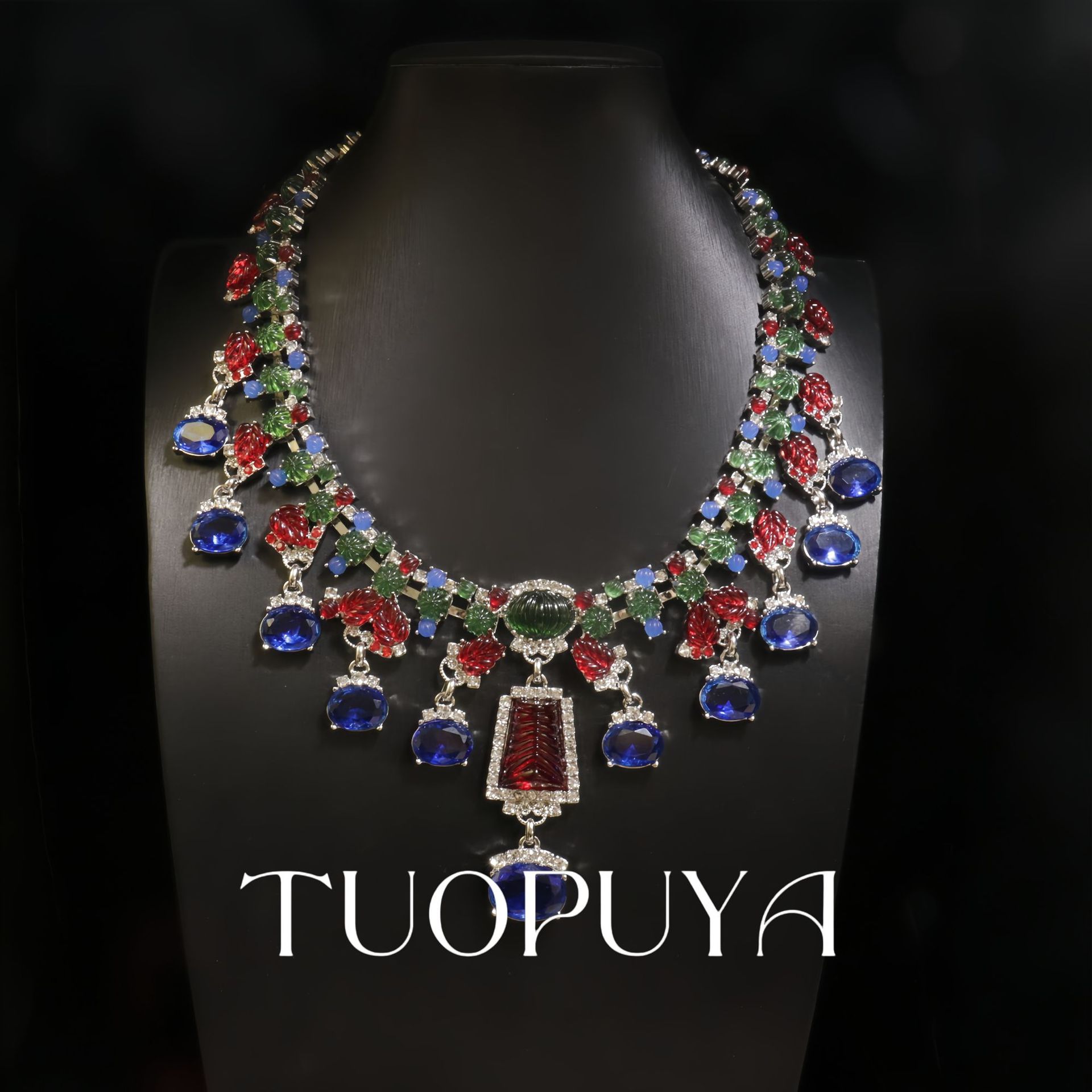 Picture of Exquisite Heavy Industry Rhinestone Inlaid Colorful Necklace Earrings suit Light Luxury All-match Red New Year Jewelry