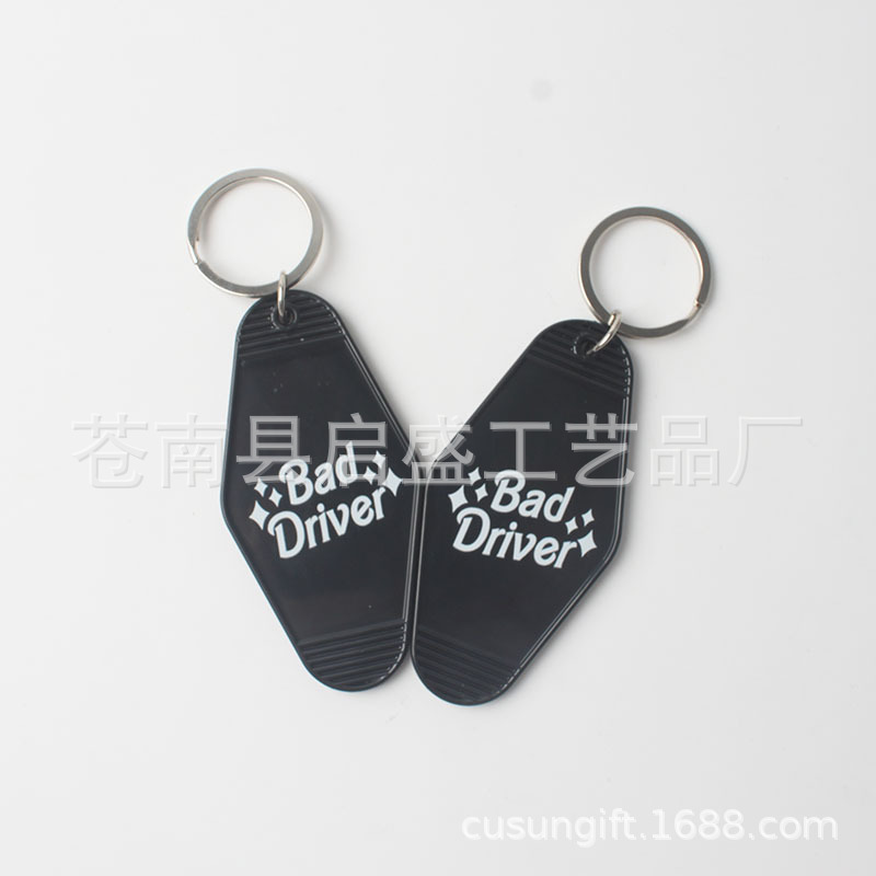 Black Bad Driver Room Card Keychain Plastic Luggage Tag Retro Motel