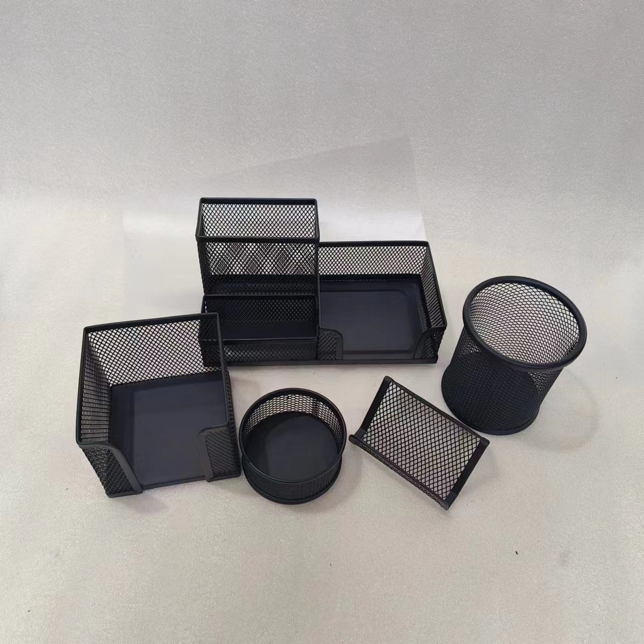 Cross-Border Multifunctional Combination Stationery Pen Holder Desktop Storage Note Box Office Storage Round Iron Mesh Pen Holder