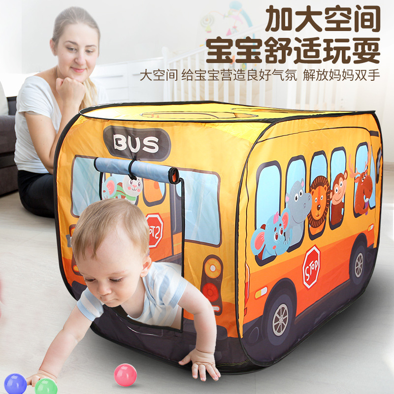 Picture of Children's cartoon bus indoor tent automatic pop-up skylight tent outdoor picnic toy Interactive Game House