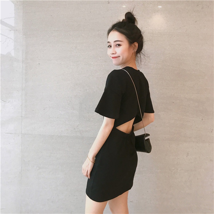 Mid-Length Slim Waistless Sexy T-Shirt Skirt Summer Short-Sleeved Black Dress Women's Hip-Hugging Skirt Short Skirt Women's Clothing
