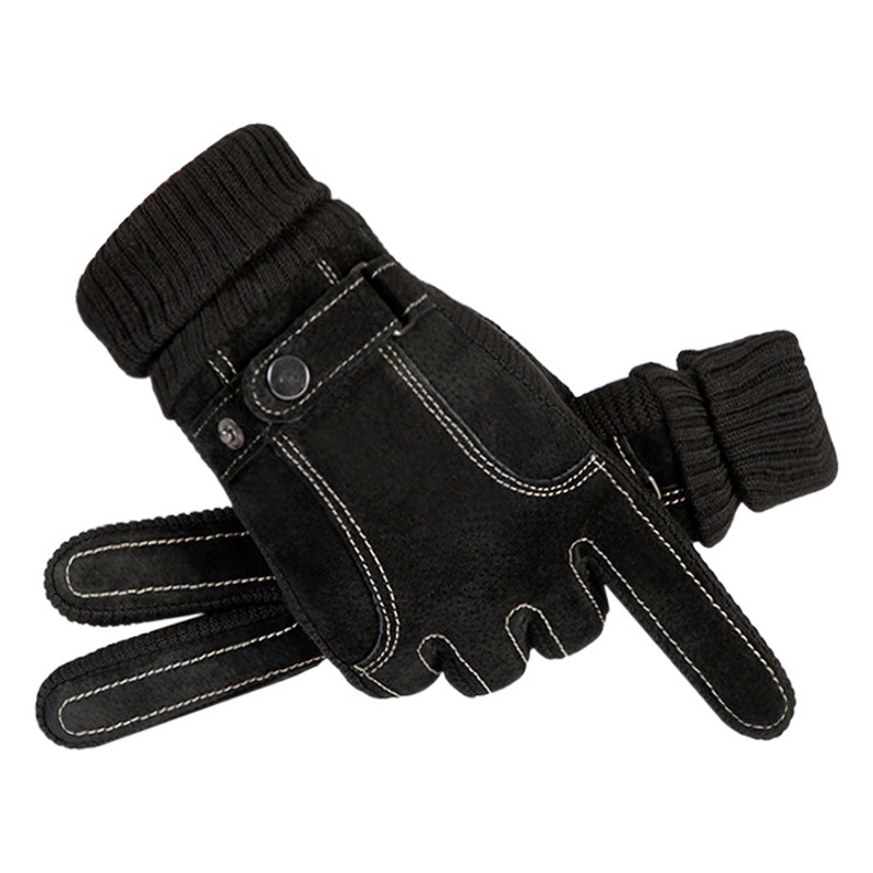 Genuine Leather gloves men's autumn and winter fleece-lined thickened warm outdoor riding electric motorcycle windproof touch screen Cotton