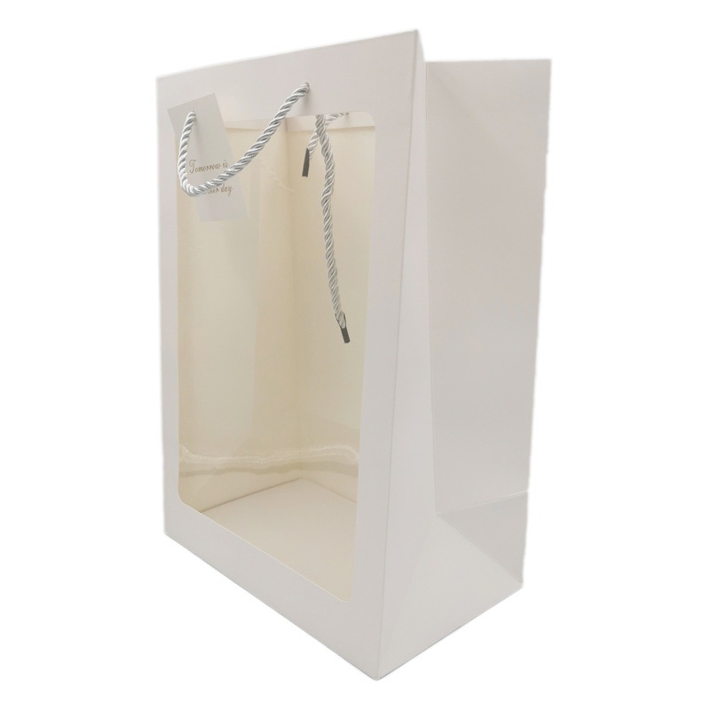 Thickened Transparent Handbag Window Valentine's Day Flowers Gift Bag Birthday Paper Bag Flower bouquet Doll Packaging Bag in stock