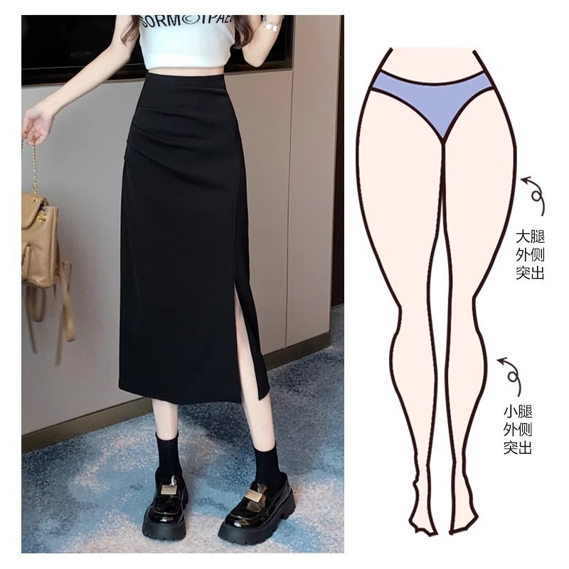 Picture of Irregular Split Pleated Skirt Skirt Spring and Autumn Women's Bag Hip Long Skirt 2024 New High Waist Mid-length A- line Skirt