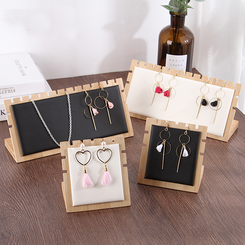Bamboo and Wood Jewelry Display Rack Counter Hanging Necklace Pendant Props Household Flannel Jewelry Rack Desktop Necklace Display Rack