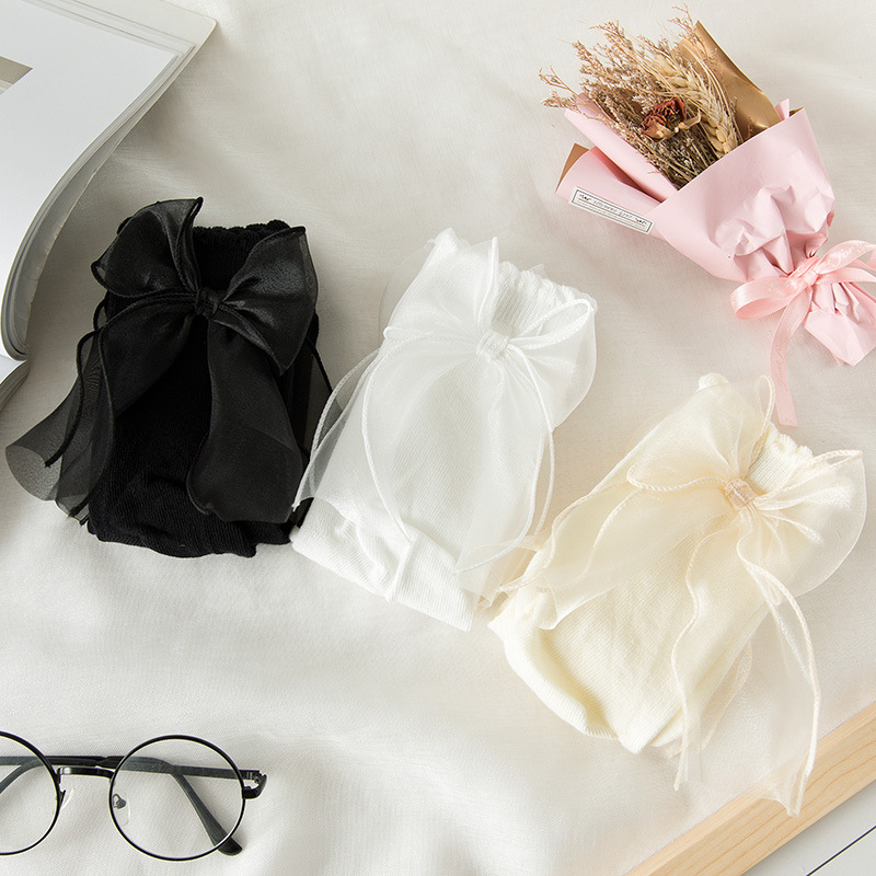 Picture of White Socks for Women Lolita Cute Soft Girl Silks and Satins Lace Mid-Calf Long Socks Lolita Uniform Jk Bow