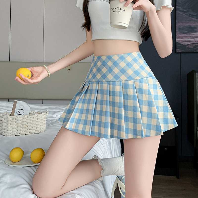 Real Shot of Plaid Pleated Skirt for Women Summer New Sweet High-Waisted Skirt