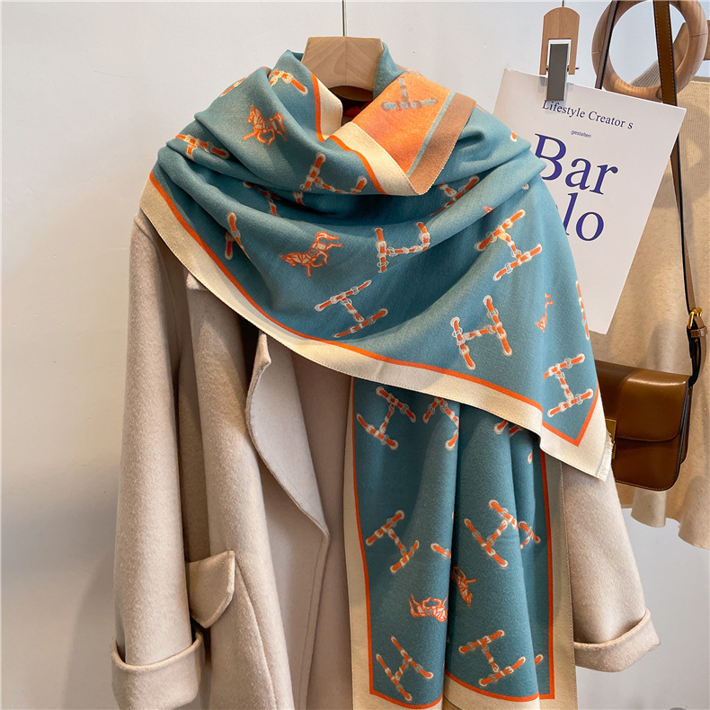 Picture of 2024 New Fashionable Big-Name Versatile Orange High-End Wool Cashmere Shawl Scarf for Women Winter Dual Use