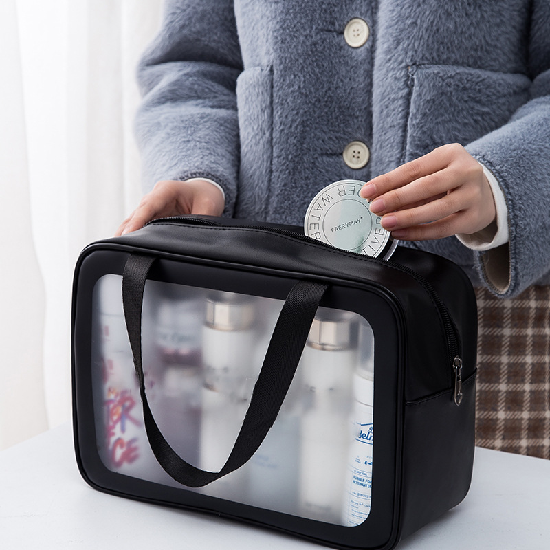 Picture of Transparent Cosmetic Bag PVC Wash Bag Three-Piece Set Translucent PU Frosted Bath Swimming Large Capacity Storage Bag for Women