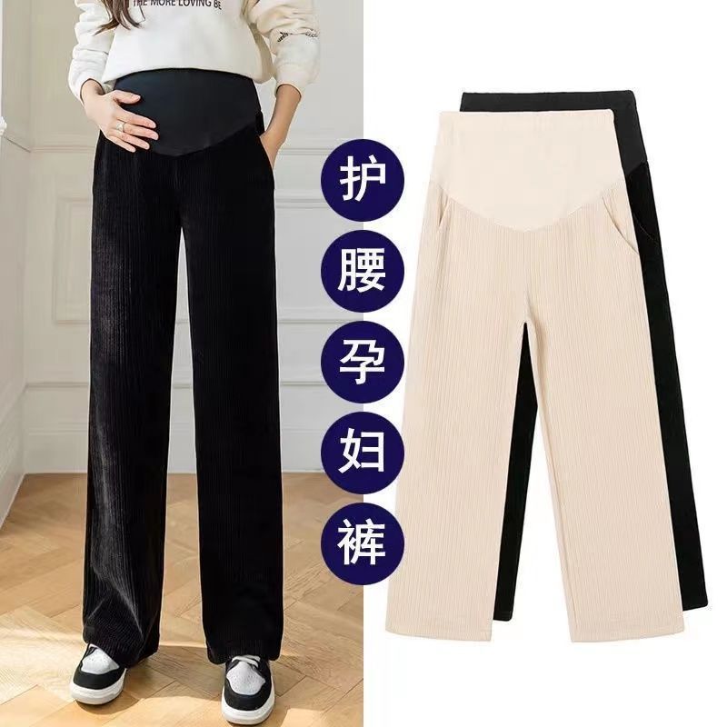 Picture of Autumn and winter pregnant women warm belly pants subnet red plus size outer wear pants fleece-lined loose slim wide leg pants fashion