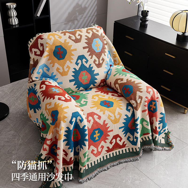 Cartoon Geometric Sofa Cushion Accessible Luxury Style Sofa Cover Cloth Autumn and Winter Sofa Towel Cover Four-Season Universal Anti-Cat Scratch Sofa Cover