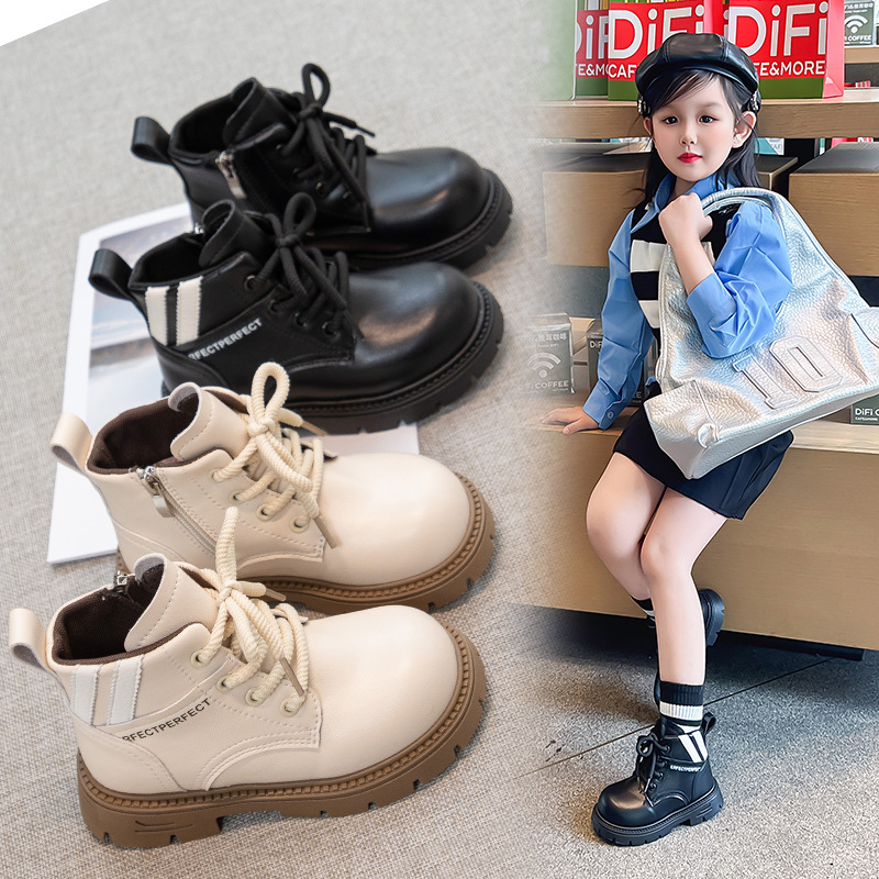 Girls' Martin boots 2025 autumn new children's single boots British style girls' black booties boys' soft-soled leather boots