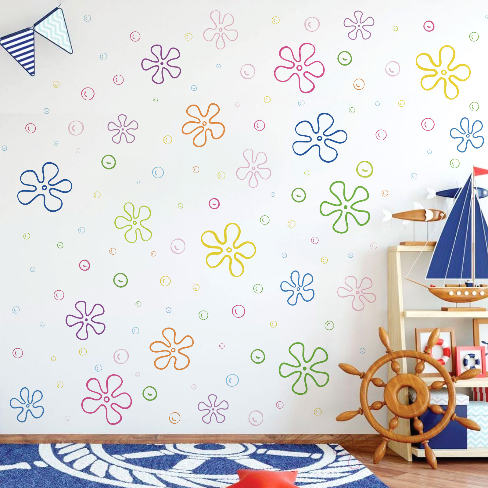 Cross-Border Baby Geometric Undersea Flower Bubble Decoration Stickers Children's Room Wall Stickers Bathroom Wall Decoration Wall Stickers