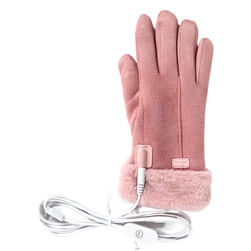 2025 Winter Women's USB Heated Waterproof Suede Finger Gloves Electric Vehicle Outdoor Cycling Warmth Suitable