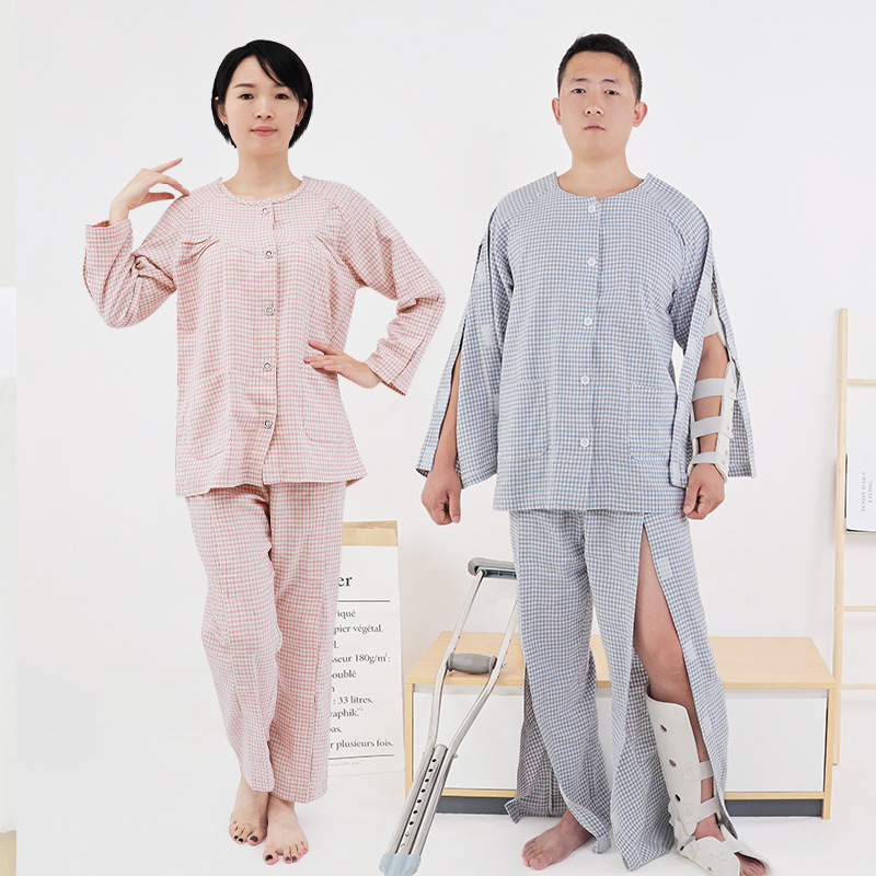Spring and Autumn Easy-To-Wear and Take-Off Nursing Clothes for Arms and Leg Fractures, Postoperative Hospital Gowns, Bedridden Elderly Pajamas, Acupuncture Physiotherapy Clothes