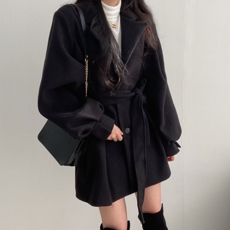 Picture of 2024 New Autumn and Winter Wear Strap Elegant Small Men's Dress Collar Hepburn Style Mid-length Woolen Coat Jacket