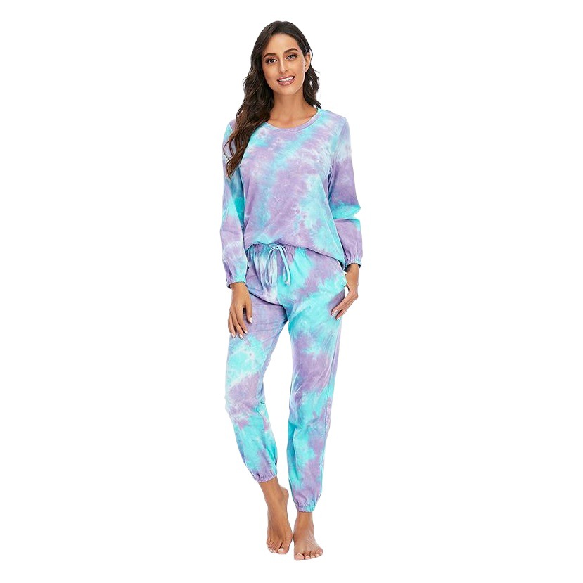 Amazon 2025 New Autumn and Winter Home Clothes European and American Clothing Long-Sleeved Pants Drawstring Suit Tie-Dye Pajamas Wholesale