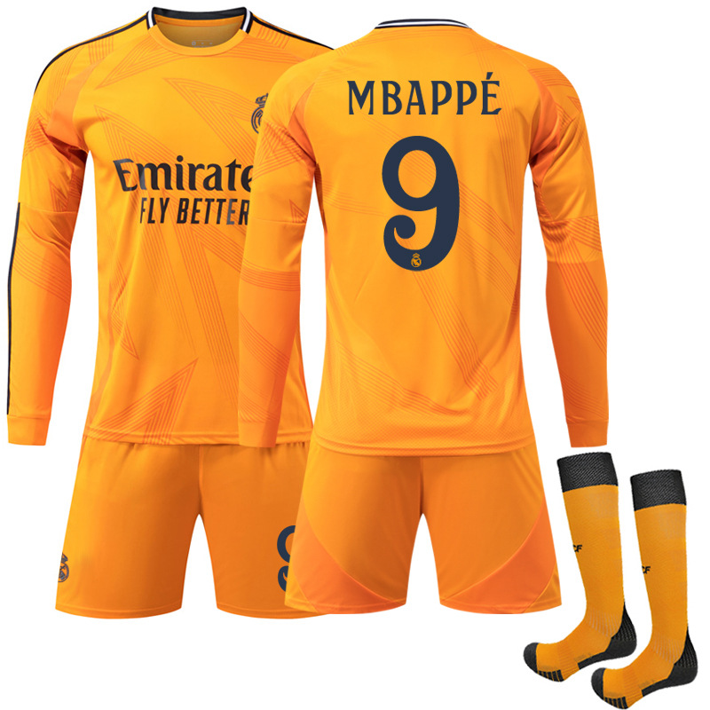 2425 Real Madrid away orange long sleeve football suit No.9 Mbappe 7C Luo jersey 5 Bellingham white autumn and winter