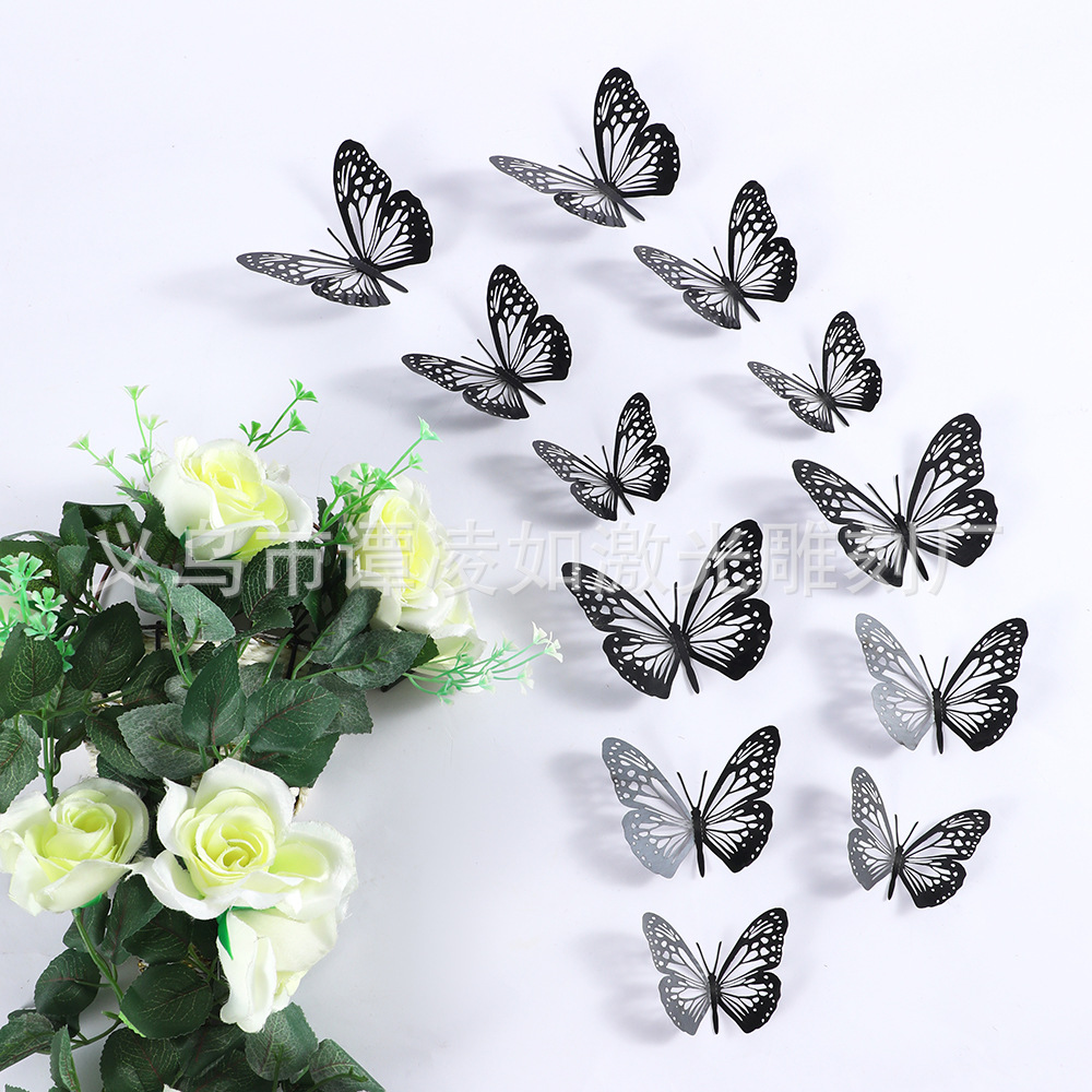 3D Simulation Butterfly Stickers Black Stereo Hollow Butterfly Wall Stickers Home Modern Simple Layout Decorative Stickers
