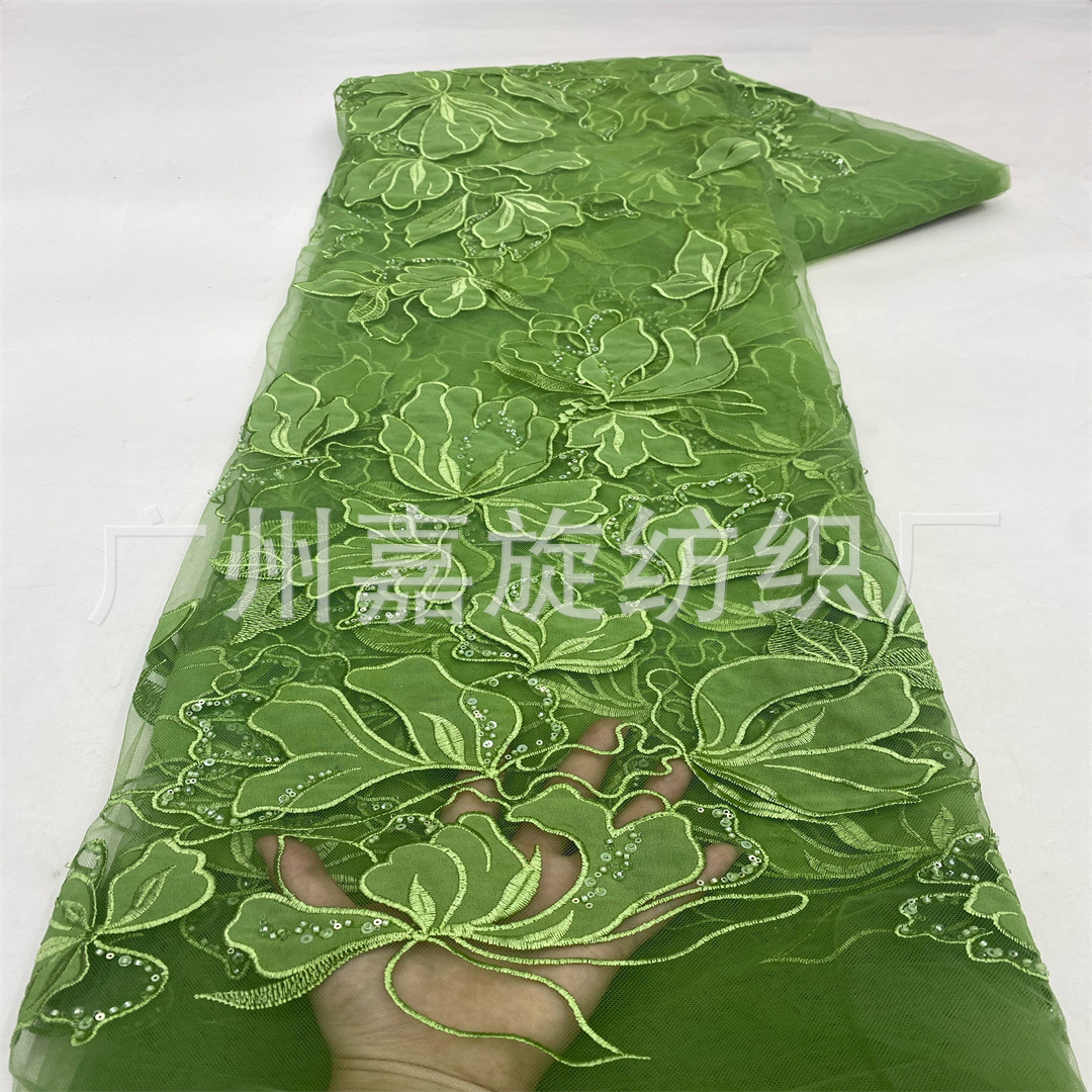 African Multi-Color Plant Flower Pattern Laser Embroidered Sequin Bead Tube Fabric Handmade Dress Sequin Embroidered Dress Fabric