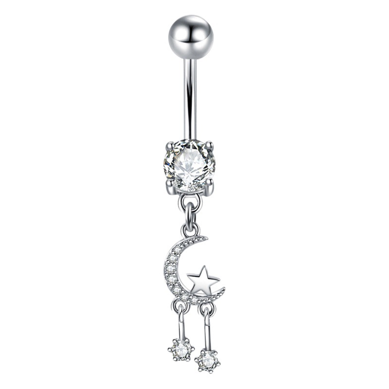 October New Star Moon zircon navel nail 316 stainless steel navel ring thick rod cross-border e-commerce wholesale