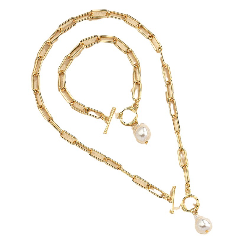 Korean Style Elegant Retro Baroque Pearl Bracelet Necklace suit Women's Niche Light Luxury Fashion Commuter Clavicle Chain