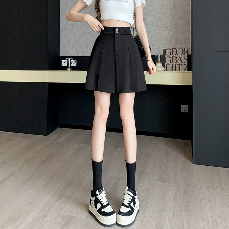 Suit Shorts Women's A- word Wide Pine Summer J Season 2024 New High Waist Slimming Black Thin Five-point Wide Legs