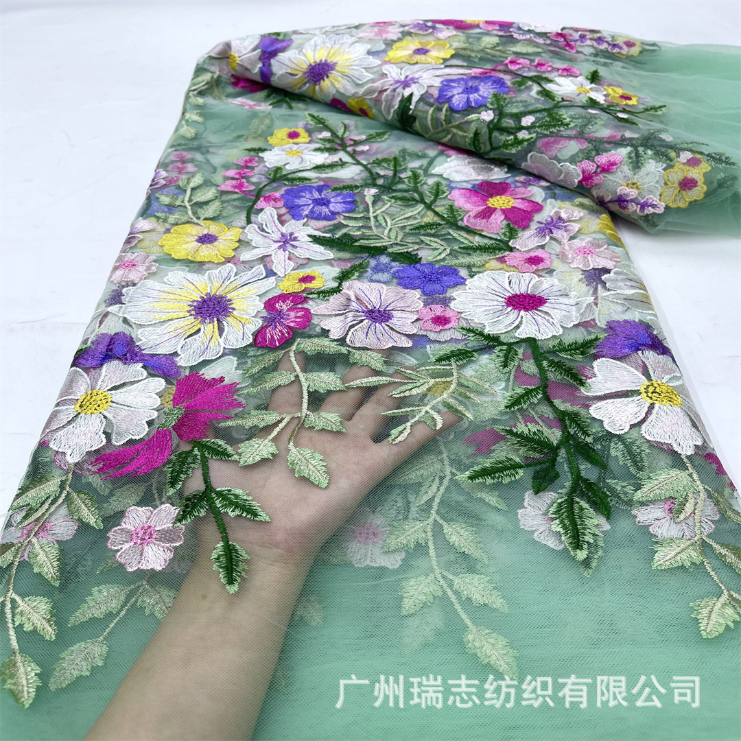 Picture of Small Fresh dress Dress Embroidered Mesh Fabric Spring and Summer Multicolor Flower Fashion Cheongsam Hanfu Embroidered Fabric