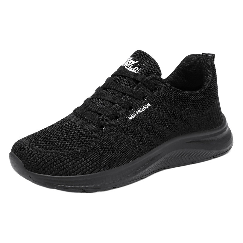 Men's Shoes, Autumn Breathable New Style, Simple Men's Shoes, Pure Black Sports and Casual Shoes, Lightweight Couple Style Fly-Knit Shoes
