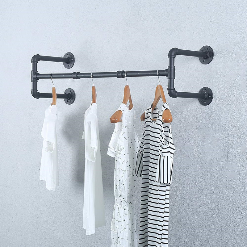Picture of Industrial Style Metal Wall Hanging Clothes Rack Clothing Store Wrought Iron Coat Rack Clothing Props Old Water Pipe Hanger