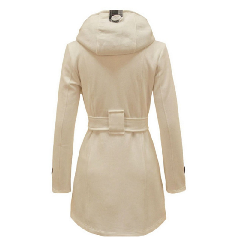 Picture of 2023 AliExpress EBAY Amazon New Plaid Hooded Tweed Coat Belt Double-breasted Mid-length Coat
