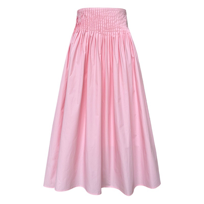Luxi Pink High Waist Elegant Design Pleated Large Swing A- line Skirt Mid-length Sweet Umbrella Skirt for Women 1626