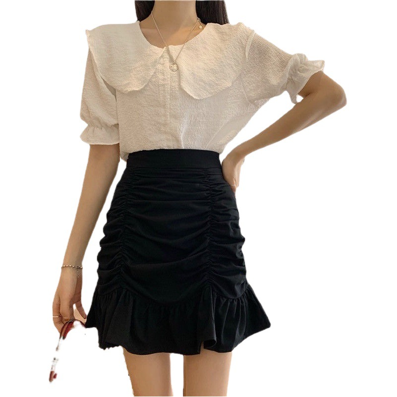 Pleated Skirt High Waist Fishtail Skirt 2023 Spring and Summer New Arrival Joker Small Sexy Bag Hip Slimming Elegant Short Skirt