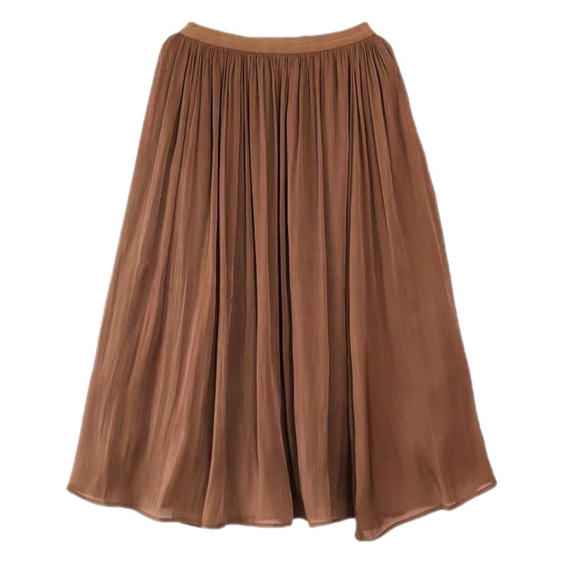 Gilt skirt skirt mid-length female summer light luxury pearlescent glass gauze skirt high waist thin a word big swing skirt