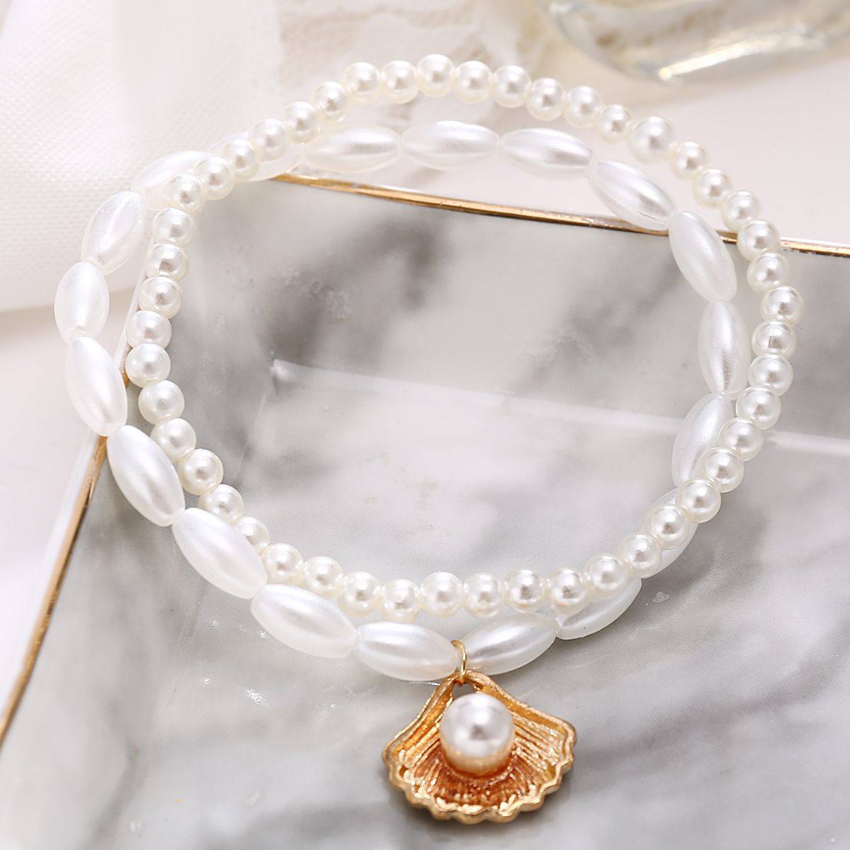 Picture of 5379 Han Zhishang Europe and the United States cross-border new simple artificial pearl fan shell pendant anklet creative retro foot decoration