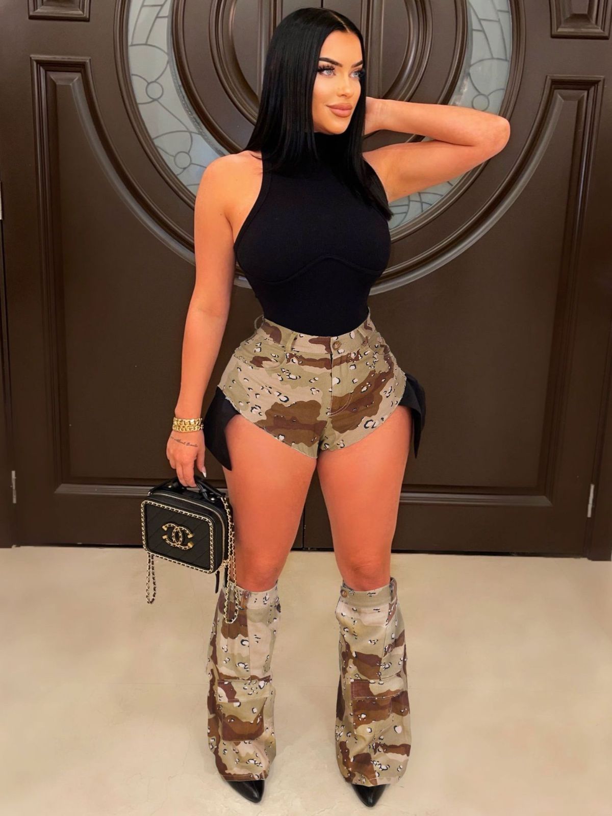 Picture of Cross-border E-commerce European and American Women's Clothing Ins Sexy Women Camouflage Summer Hot Pants Leg Set Three-piece Camouflage Shorts