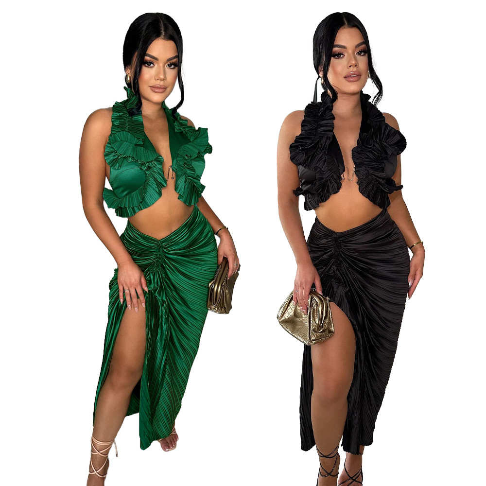 K10734 Amazon European and American Fashion Women's Sleeveless Split Ruffled Skirt suit Account Period Link