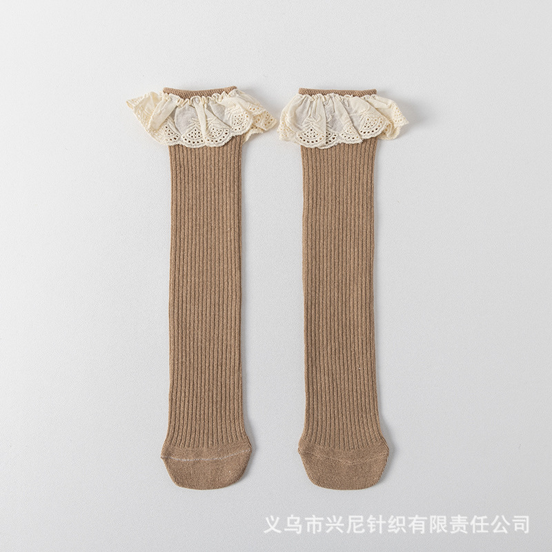 Picture of New children's socks spring and autumn girls large children's socks without heel tube socks South Korea lace baby cotton socks wholesale