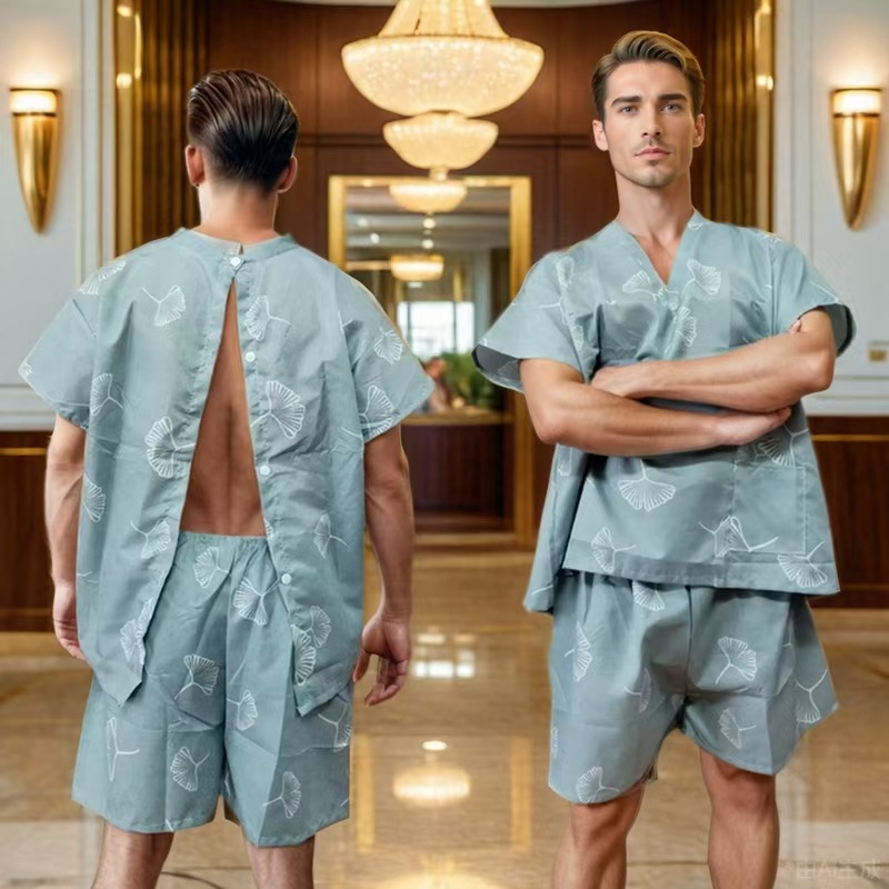 Open Back Bath Suit Men's Sweat Steaming Suit Women's Sauna Suit Pure Cotton Moxibustion Suit Water Meeting Massage Suit for Bathhouse Massage Soup Spring Suit