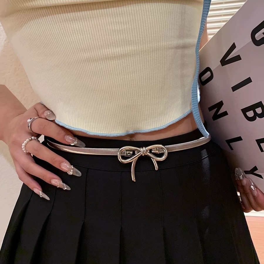 Korean Style Elegant Bow Elastic Belt Women's Spring New Vintage Classic Metal Chain Waist Chain Accessories