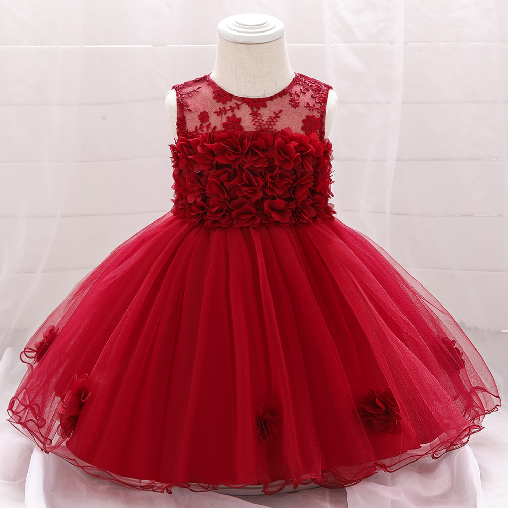 Picture of Manufacturer Kidsren's Dress 2025 European and American New Girl Dress Flower Mesh Infant Princess Dress One-Year-Old Kidsren's Dress