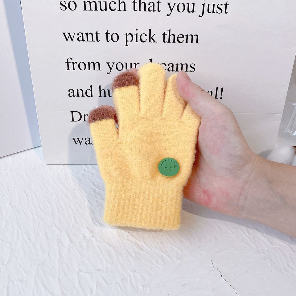 Picture of Children's Gloves Thin Boys Baby Boys Girls Winter Girls Five Fingers Warm Smiling Face Primary School Students Winter