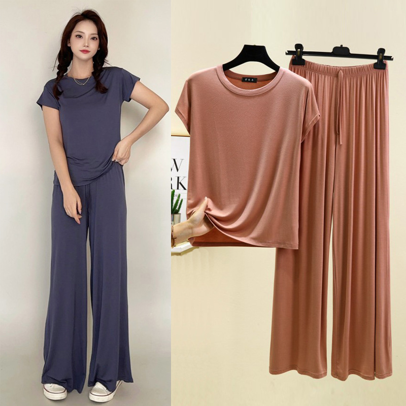 Modal Pajamas for Women Summer Thin Short-Sleeved Pants Two-Piece Set Large Size Slim Casual Can Be Worn Outside Home Clothes