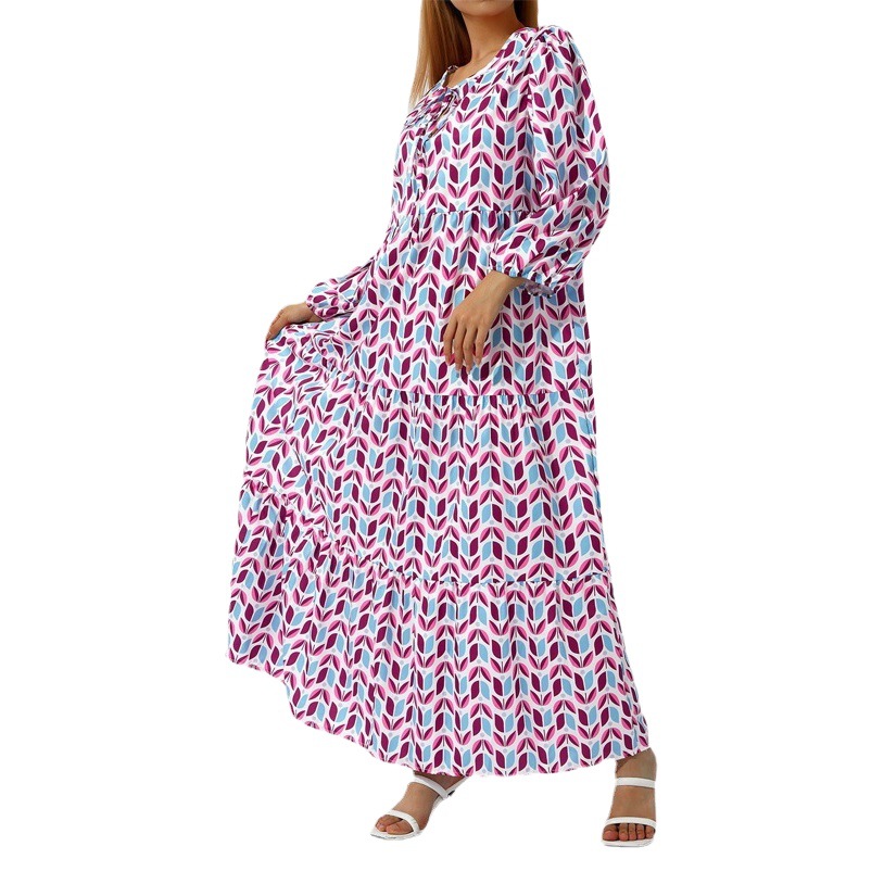 European and American Bohemian Lantern Sleeve Long Dress Printed Large Swing Foreign Trade Amazon Long dress Women's Wear