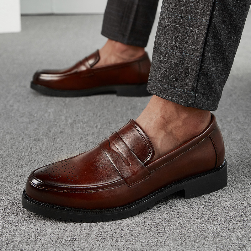 Amazon Foreign Trade Large Size Outdoor Loafers Lazy One-Pedal Leather Shoes Men's 46 Size Business Round-toe Leather Shoes