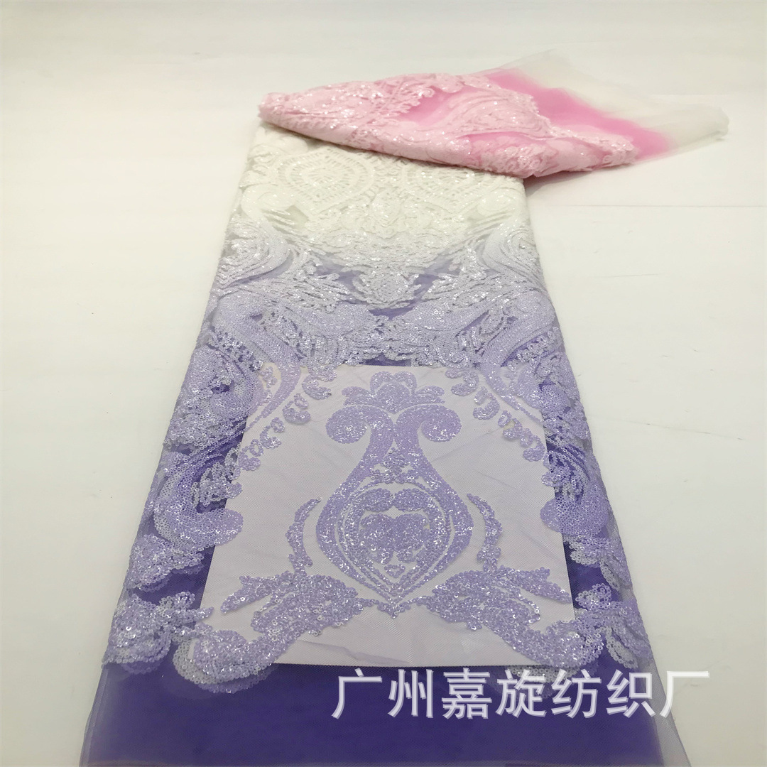 New Gradient Gauze Dress Flower Sequin Fabric European and American African Banquet Dress Stage Dress Embroidered Cloth JX4249