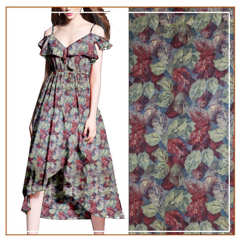 Chiffon Floral Tie-Dye Printed Fabric Skirt Dress Suspender Skirt Shirt Top Shirt Semi-Transparent New Fabric