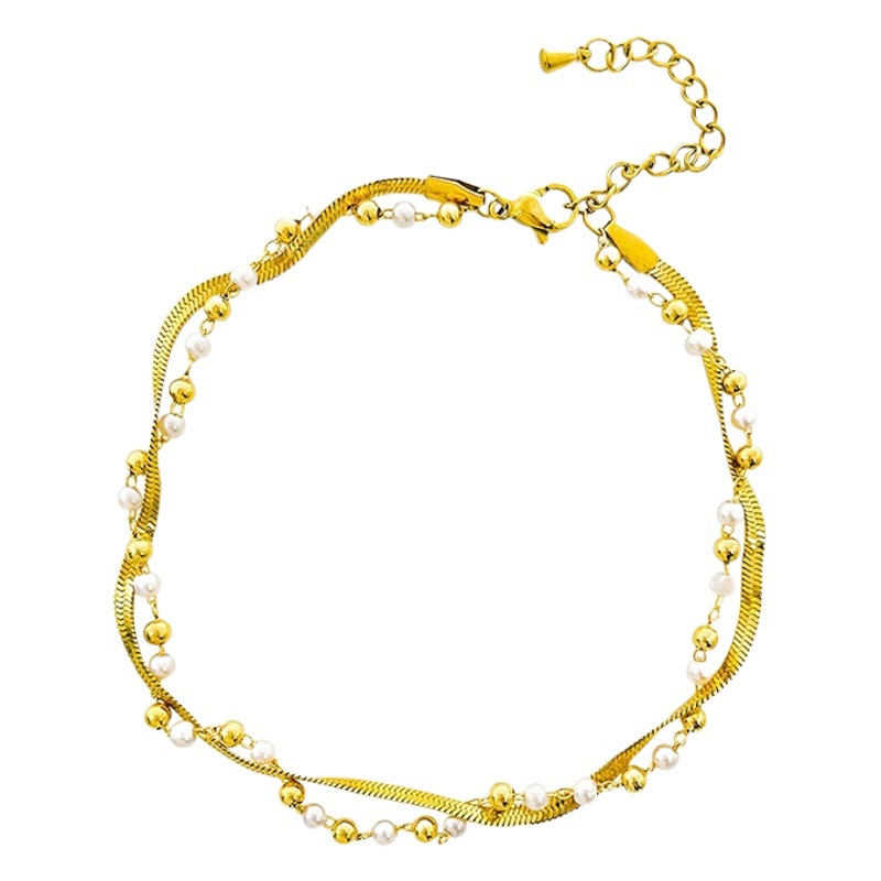 Niche Designer Anklet Women's Pearl Winding Foot Bare Chain Titanium Steel Light Luxury Elegant Personalized Internet Celebrity Jewelry