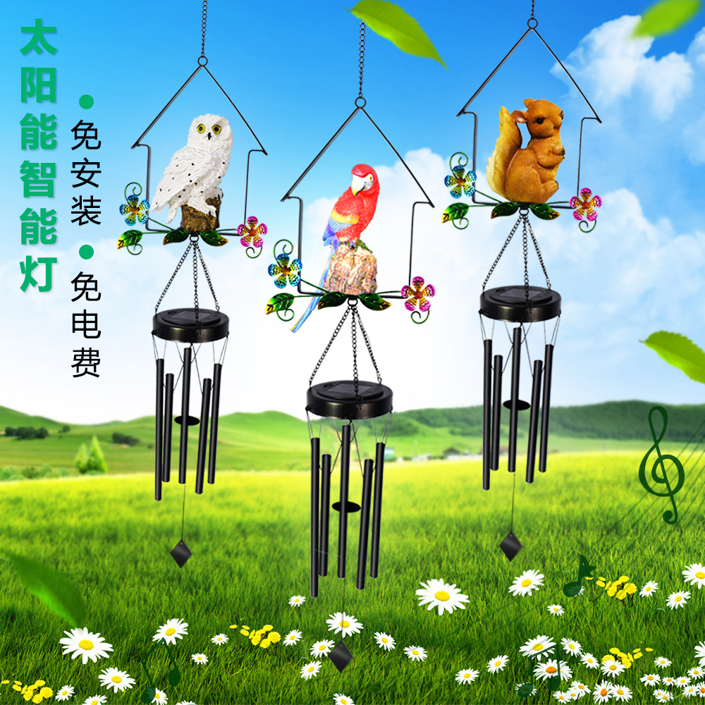 Cross-border solar garden lights outdoor waterproof garden creative house modeling wind bell lights iron landscape decorative lights